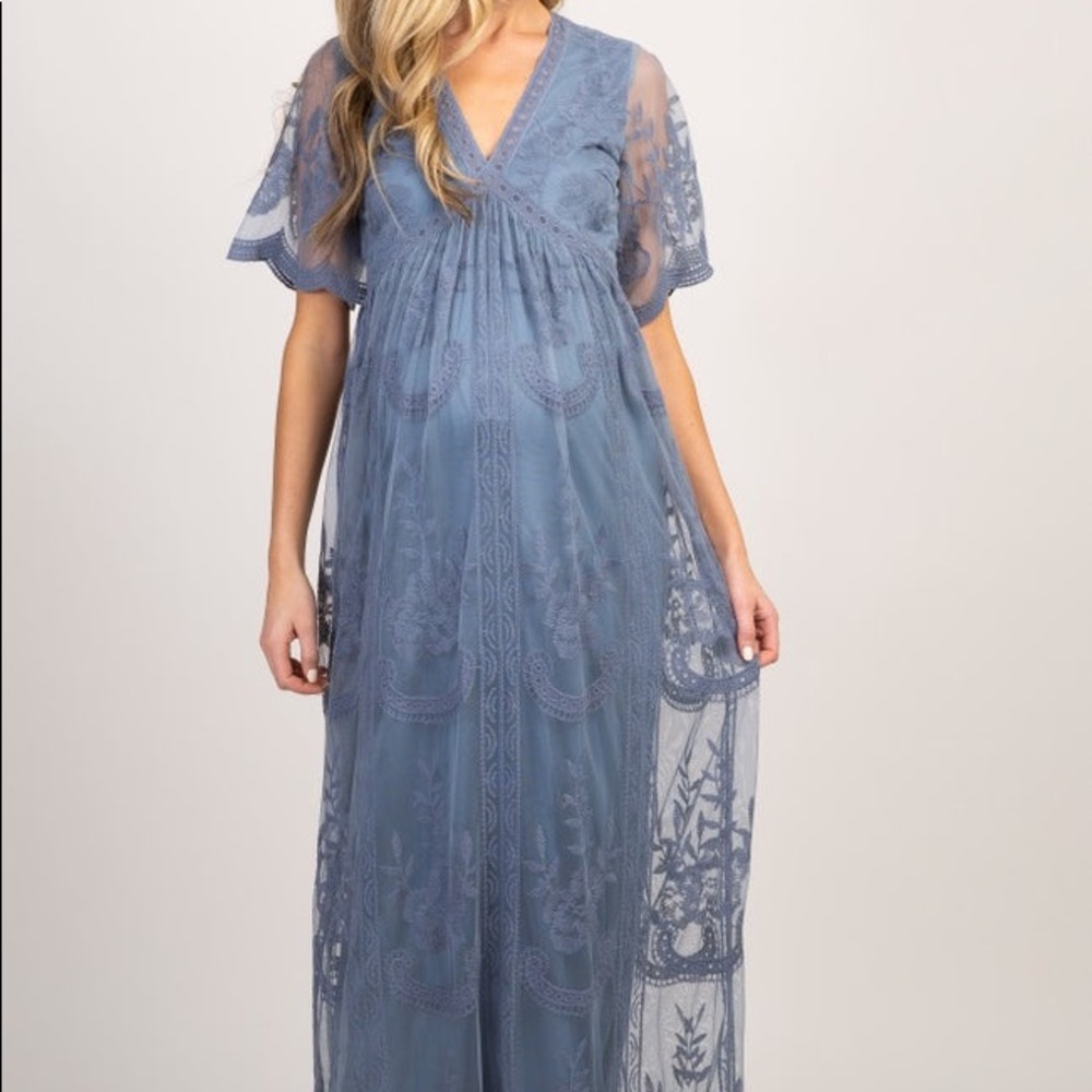 Pinkblush blue lace mesh overlay dress